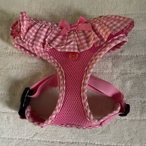 Pink Gingham Dog Harness with Bow